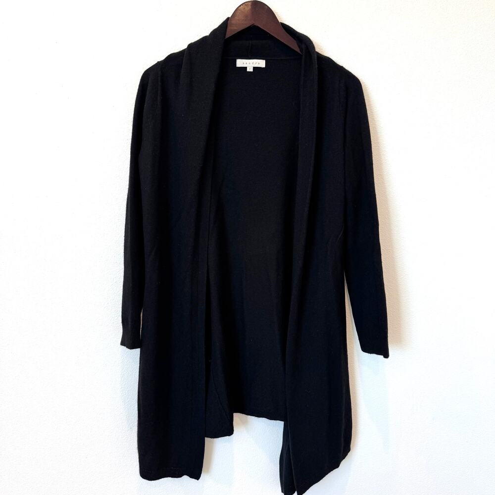 Sandro Paris Studded Elbow Patch Black Wool/ Cashmere Blend Cardigan FR2 /US6-M - Picture 2 of 11
